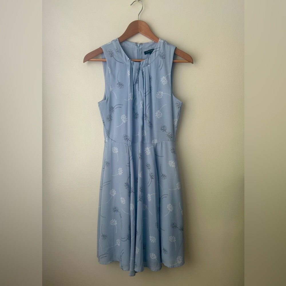 Banana Republic Sky Blue Floral Tie-Neck Midi Dress